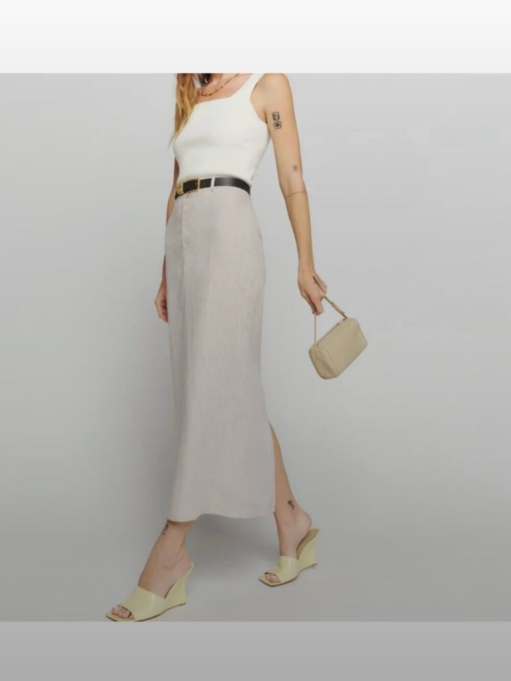 Reformation Gia Linen Skirt Natural - Size 0 - Picture 2 of 5